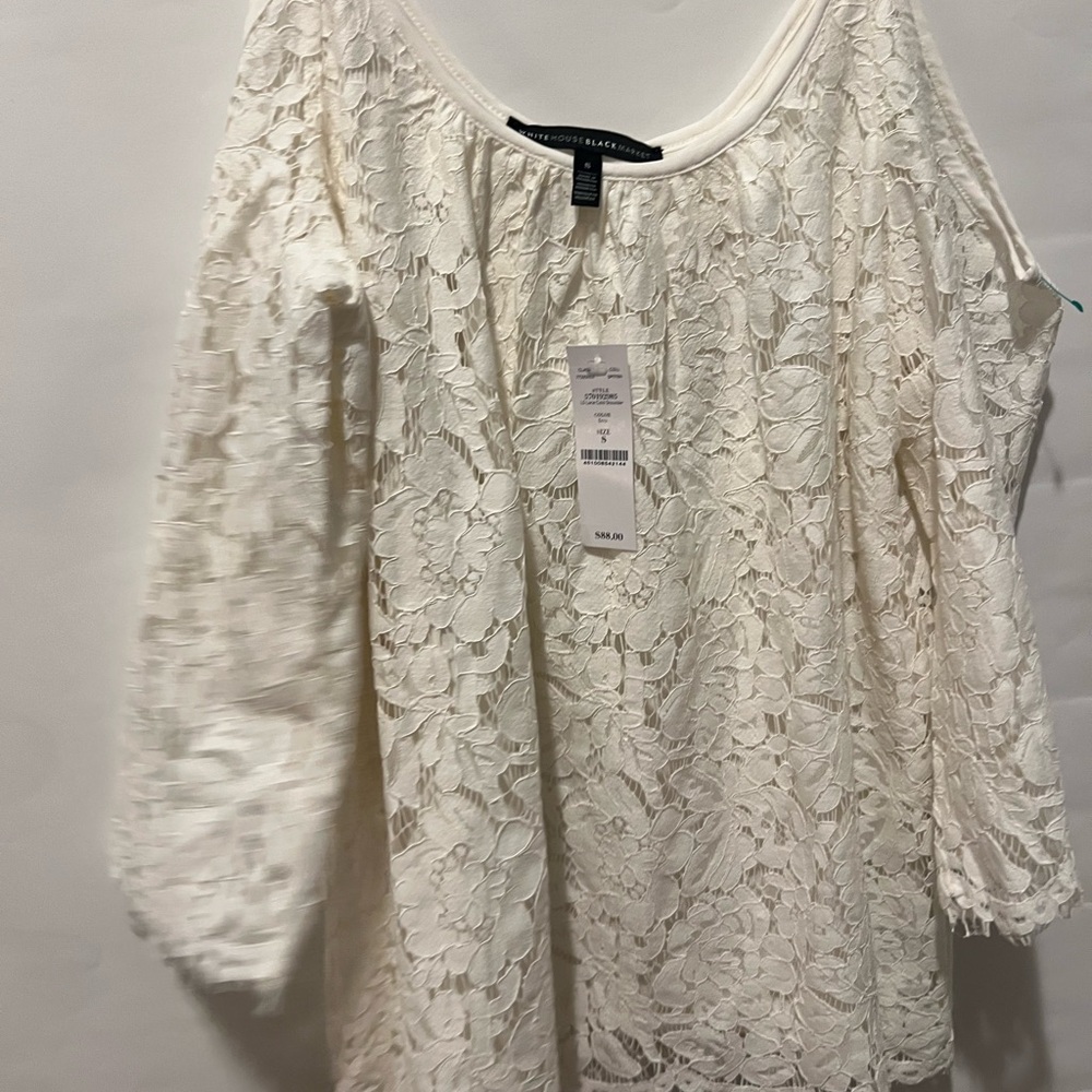 White House Black Market Ivory Lace Cold-Shoulder Blouse